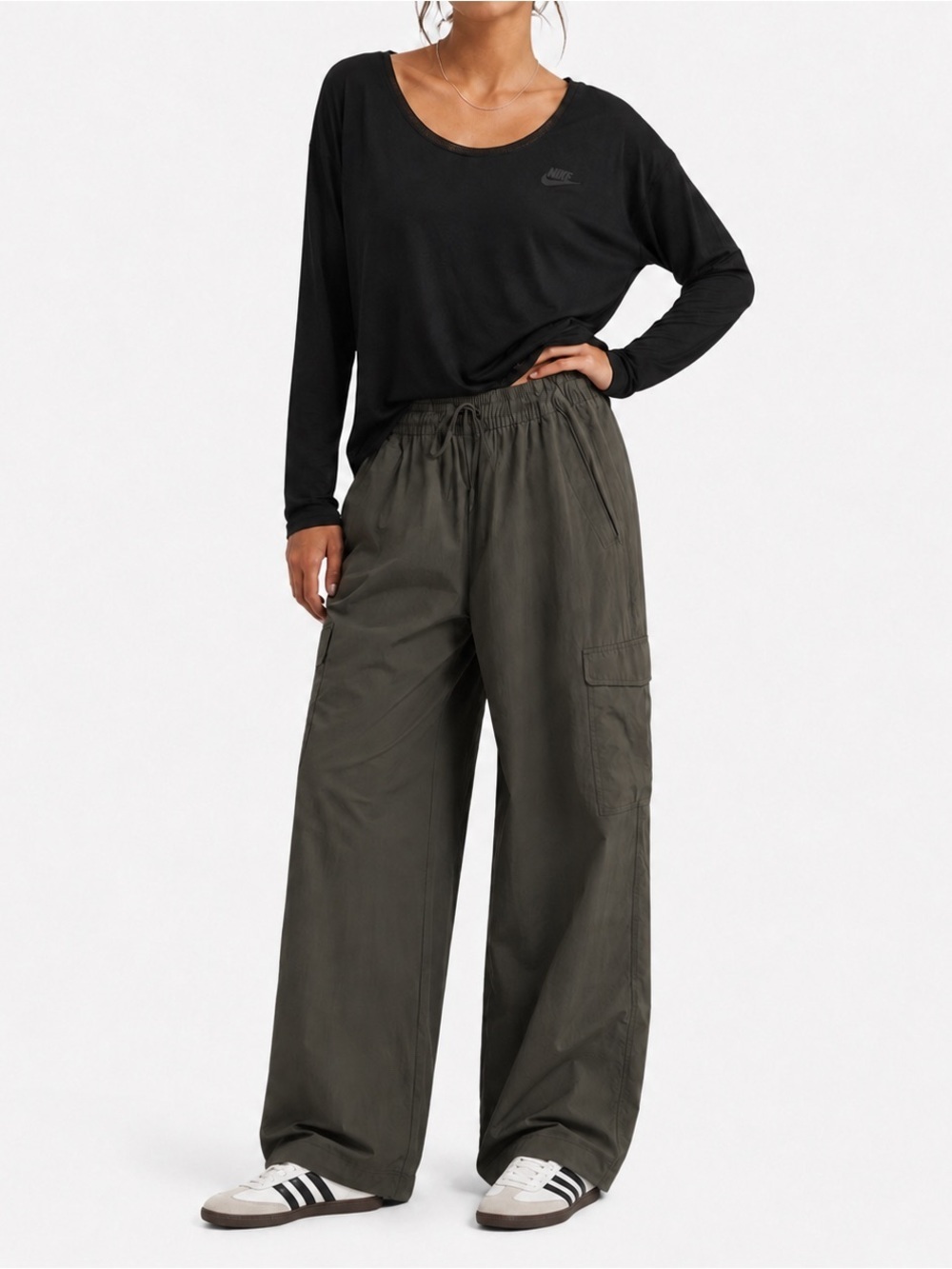 Cargo Pant Wide Leg Jogger Track Pant ElasticDraw String QuickDry Stretch Grey L
